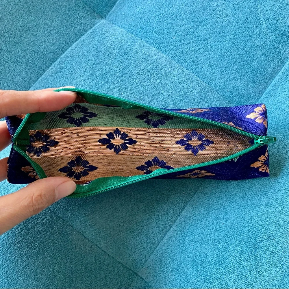 NEW Japanese Kimono Fabric Pen Case – Purple & Gold Vintage Pouch